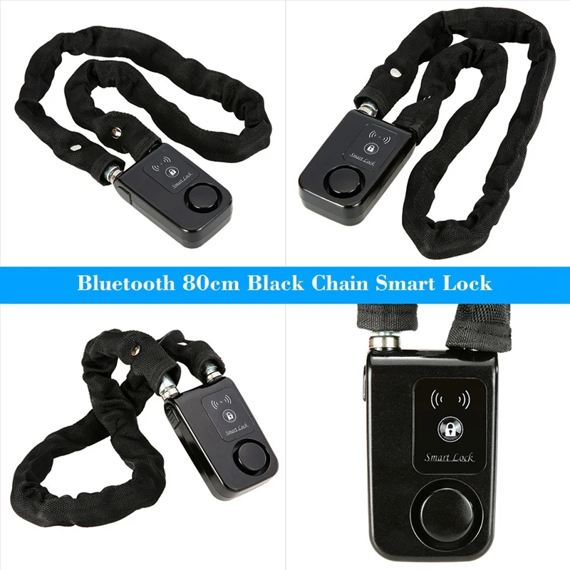 Black Smart Chain Lock 80Cm Smart Waterproof Bluetooth Lock 110Db Latest Anti Theft Alarm Keyless Phone App Control Lock Access
