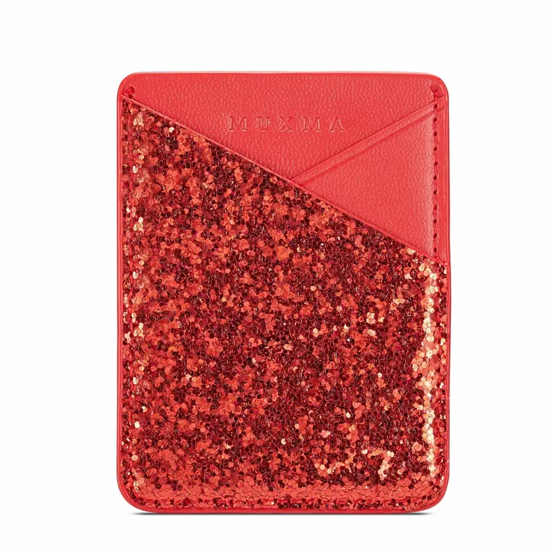 Fashion Glitter Bling Mobile Phone Back Cards Holder Wallet Credit ID Card Pocket Adhesive Phone Stickers Gold /Rose Gold /Black - Цвет: Red