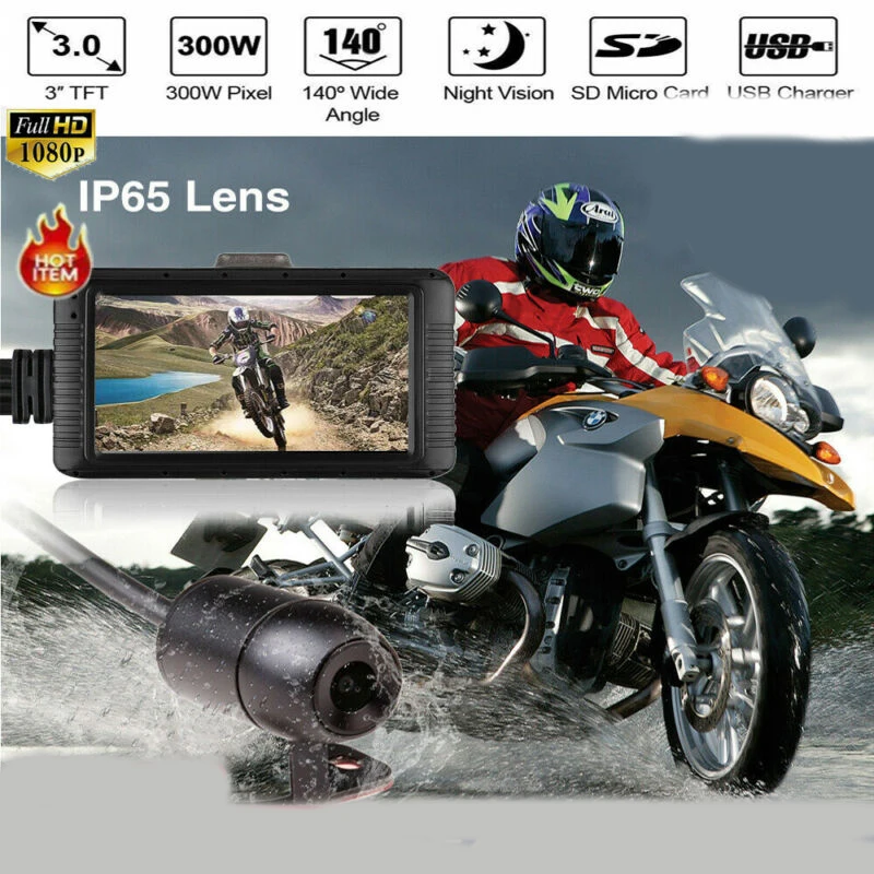 

3" Motorcycle Motorbike Dual Camera Action Video Dash Cam Recorder DVR 1080P