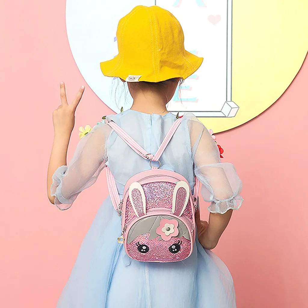 Brand New And High Quality Children Blinking Sequins Backpack Fashion Wild Cute Rabbit Ear Backpack Latest Hot Wild GQ7