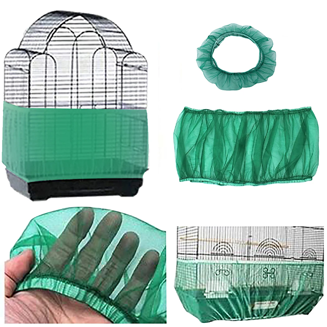 Green Bird Cage Skirt Universal Stretchy Airy Bird Cage Cover Sand Catcher Premium Mesh Skirt For Parrot Pet Supplies