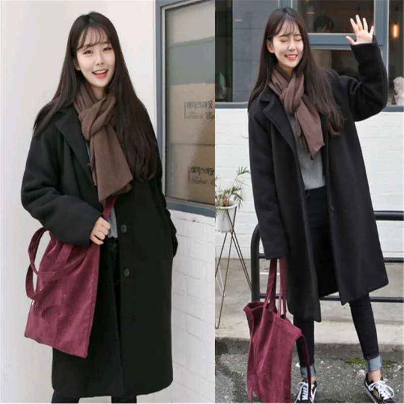 

Winter Wool Coat and Jacket Women Korean Black Long Jacket Warm Elegant Wool Coat Fashion Cashmere Vintage Coat Cape Female