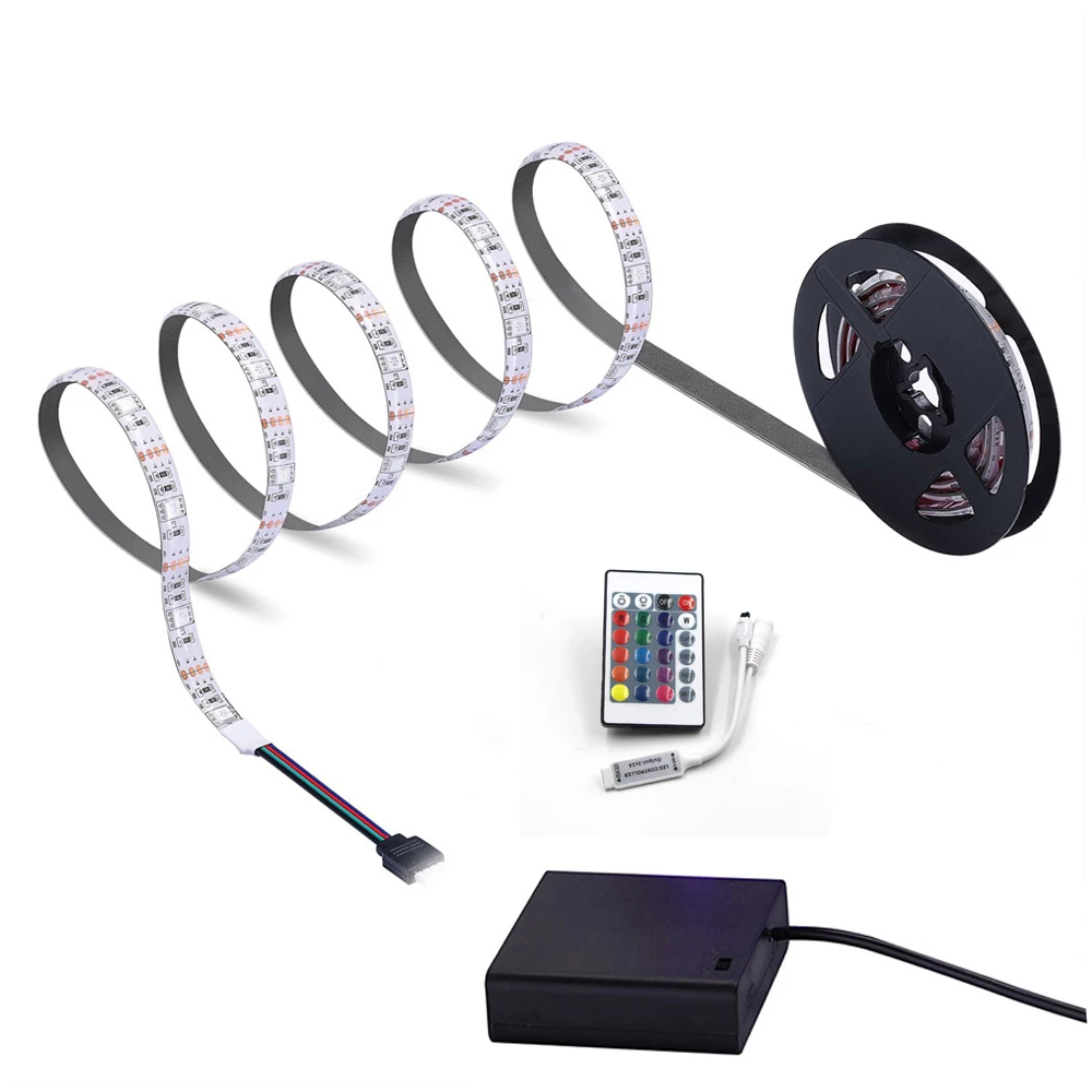 Диммируемая Светодиодная лента на батарейках/с питанием от USB SMD 5050 rgb 24 клавиши