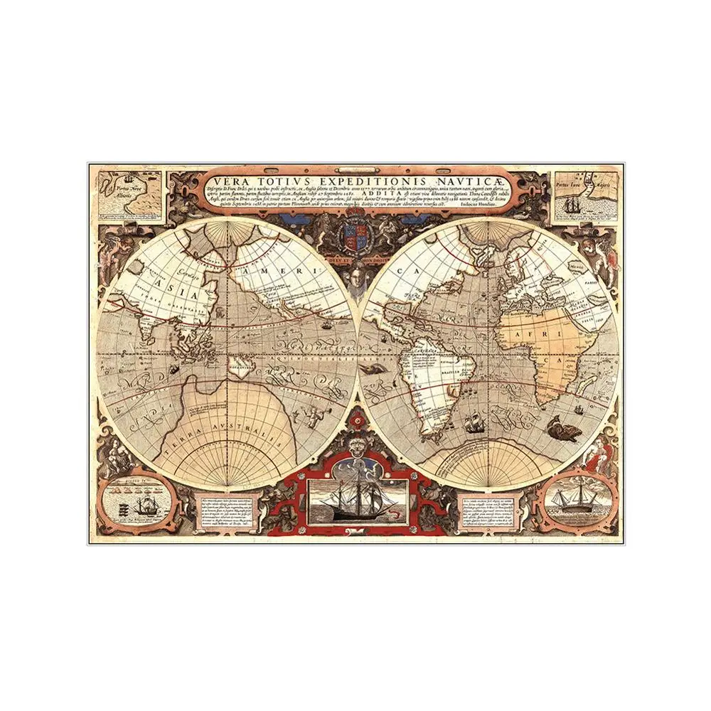 

150x100cm Vintage Globe Old World Map Matte Non-woven Brown Poster Home Wall Decor Drop Ship