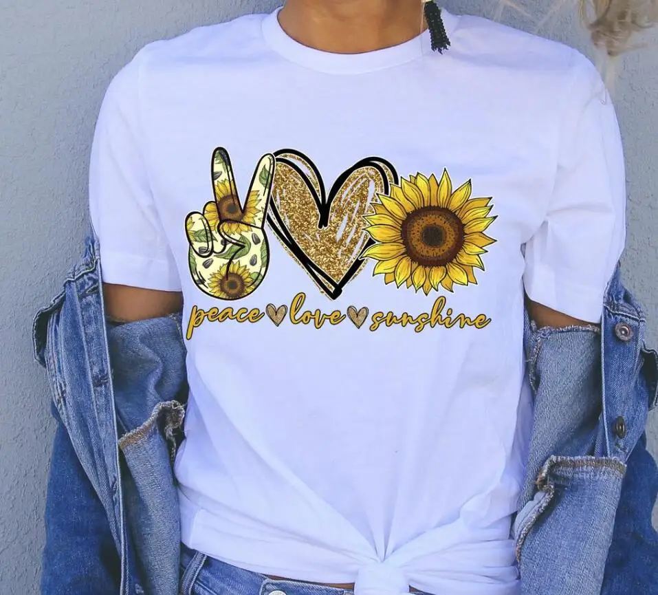 Camiseta de amor de la Paz Sunshine, camisetas de girasoles 100% algodón para mujer, camiseta vintage informal grunge, camiseta estética de los 90 - AliExpress Ropa de mujer