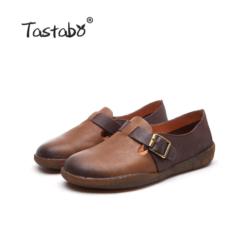 Tastabo женская обувь ручной работы из натуральной кожи; Удобная подкладка; простой дизайн; цвет хаки, желтый, коричневый; мягкая обувь на плоской подошве; Размеры 35-40; S90563 - Цвет: Yellow brown