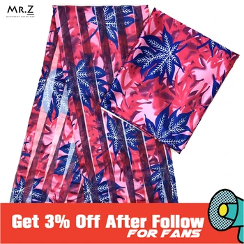 

Mr.Z New African Bridal Embroidered Organza Striped Printed Lace Fabric Reflective Satin Printed Dress For Wedding 4+2Yards/Set