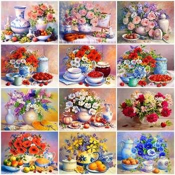 

AZQSD Oil Painting Fruit Flower Coloring By Numbers Hand Paint Kit Canvas Home Decor Diy Gift Painting By Numbers DIY