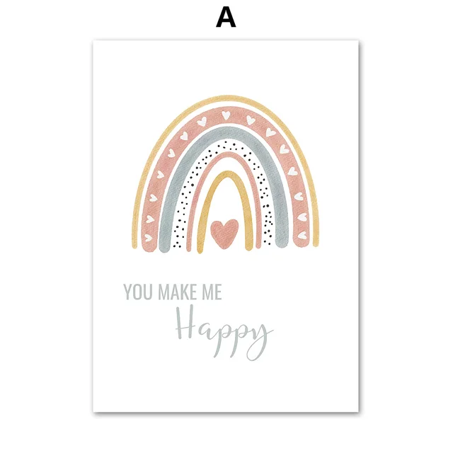 Cartoon Sun Rainbow Cloud Rain Wall Art Canvas Painting Nordic Posters And Prints Nursery Wall Pictures For Baby Kids Room Decor A