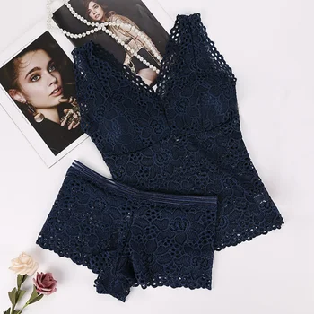 

Lace Sexy Bra Set Wire Free Lingerie Women Push Up Seamless Embroidery Bra Set