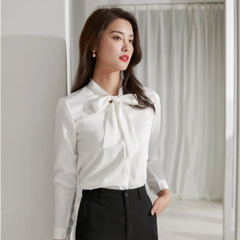 New 2021 Fashion Women Blouses & Shirts Pink Female Top Long Sleeve Office Work Clothes 2