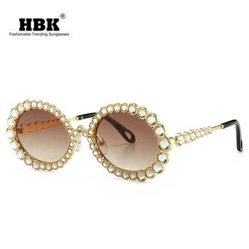 

HBK 2020 Ladies Fashion Oval Sunglasses Luxury Diamond Decoration Street Snap Sun Glasses For Party Ocean Color Eyewear UV400