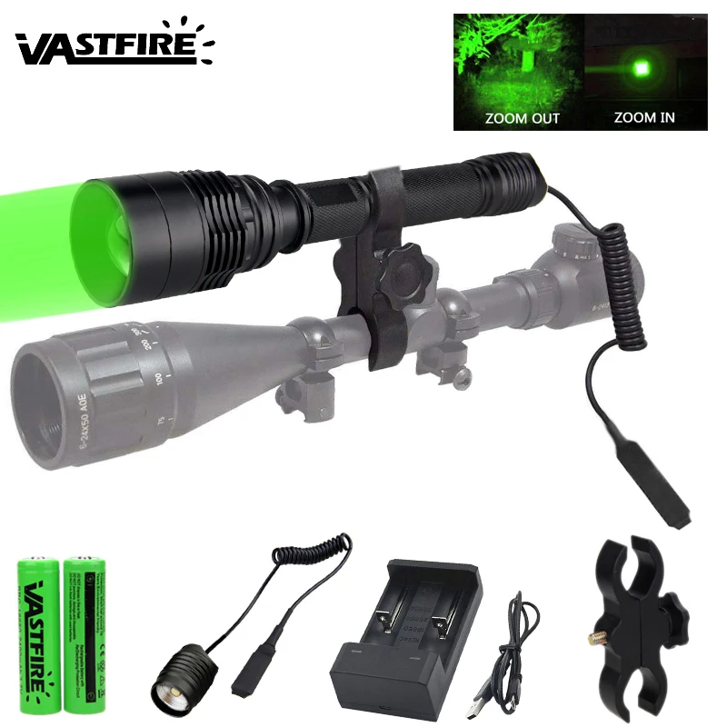 

Super Bright Green Tactical Flashlight T6 LED Lantern Zoomable Adjustable Focus Hunting Light Weapon Light for Outdoor
