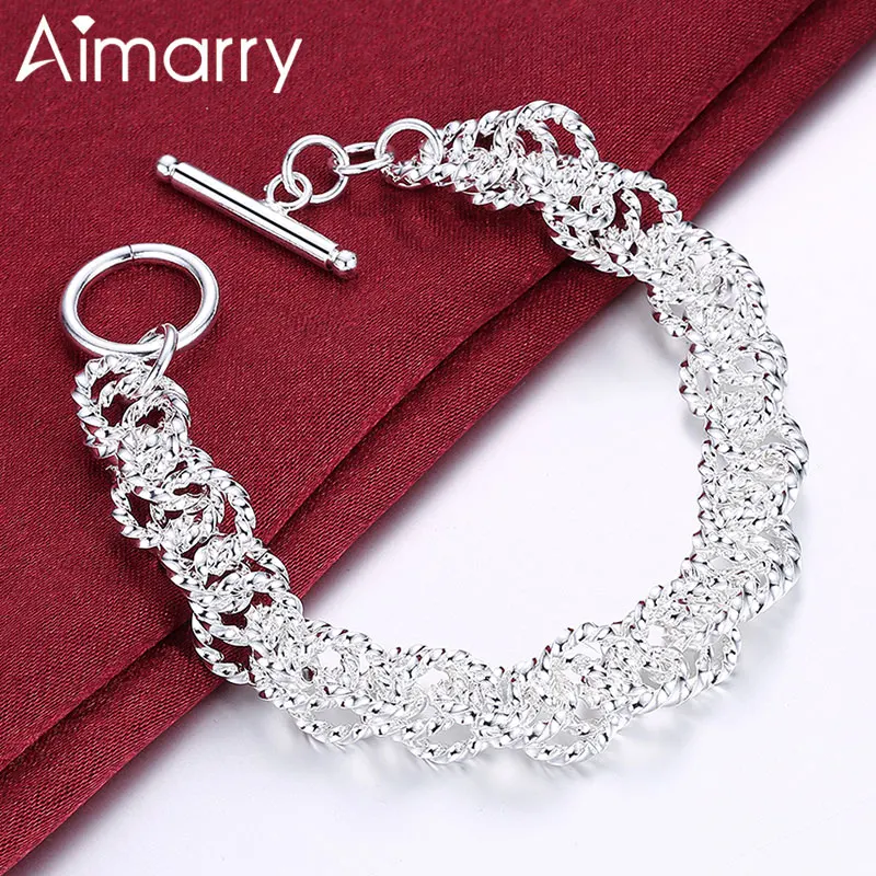 Aimarry 925 стерлингового серебра на цепи перекручивание круг браслет очаровательные