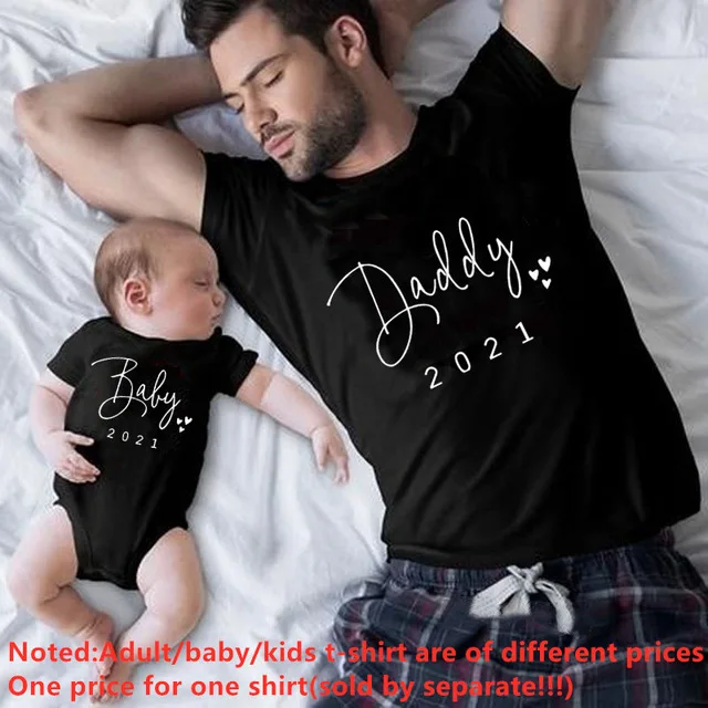 Funny Daddy and Baby 2021 Print Family Matching Clothes Black Cotton Matching Family Look Outfits for Dad Son Daughter Tshirt