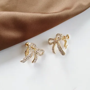 

Korean Personality Simple Rhinestones Bowknot Stud Earrings Temperament Fashion Women Girl Accessories Ear Clip Jewelry