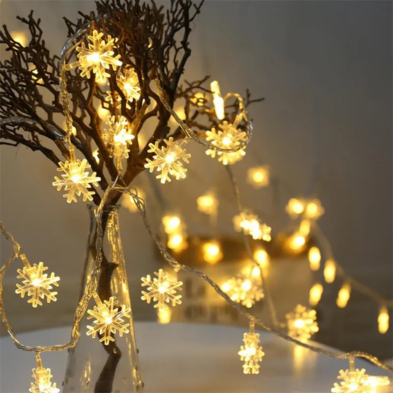

2M/3M/6M/10M LED Snowflakes Garland String Lights Novelty For New Year Christmas Wedding Home Indoor Decoration Battery Powered