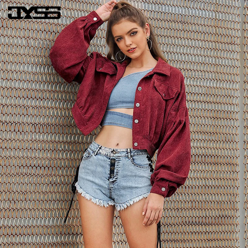 

JYSS casual autumn short red brown corduroy coats women manteau femme single breasted coats women short outwear 82122