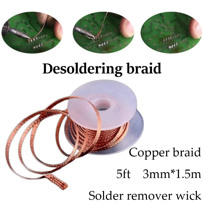 5 ft Desoldering Copper Braid Solder Remover Cleaner Wick .095 inch wide Blue 