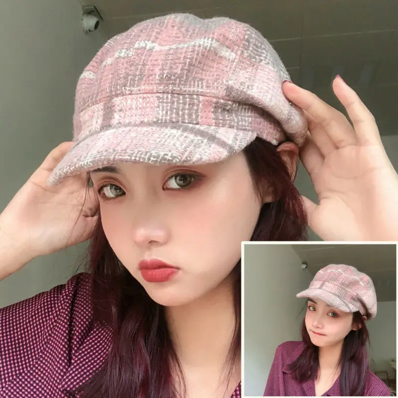 

Women Retro Berets Cap Classic Plaid Lattice Warm Beret Beanie Hat Cap French Style Autumn Winter Clothing New Fashion