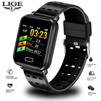 

LIGE 2019 New Smart Sport Bracelet Men Activity Tracker LED Color Screen Clock SMS Push Reminder Fitness Tracker Smart Watch+Box