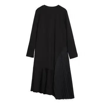 

Z-ZOUX Women Dress Black Long Sleeve Dress Ruffle Pleated Splicing Ladies Dresses Loose Leisure Long Dresses Spring 2020 Fashion