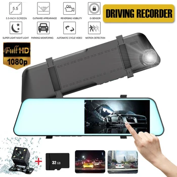 

5.5“ Dash Cam Touch Screen Front and 1080P FHD Rear Camera 170° Wide Angle with Night Vision Parking Monitor