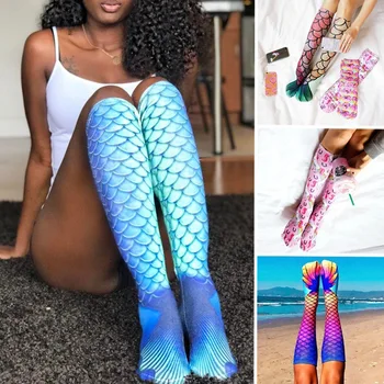 

Women Socks 3D Print Mermaid Socks Funny Summer Beach Socks Cosplay Womens Fancy Swim Cartoon Sock Cycling High Sock Personalize