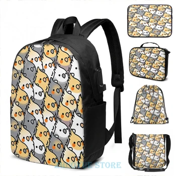 

Funny Graphic print Chubby Cockatiel Party USB Charge Backpack men School bags Women bag Travel laptop bag