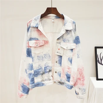 

Spring Autumn 2020 Bat sleeves Loose Plus size Tie-dye gradient Denim jacket Harajuku Women Jeans jacket casual Veste jean femme