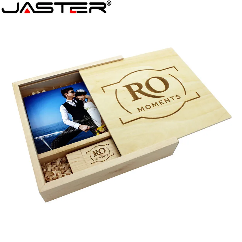 JASTER Пользовательский логотип фотография деревянный фотоальбом usb + коробка флэш