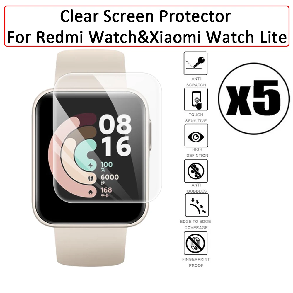 5Pcs Full Coverage Screen Protector Clear HD Hydrogel Protective Film Accessories for Xiaomi Redmi Watch & Mi Smart Watch Lite