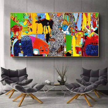 Colorful Abstract Oil Painting of Animals Printed on Canvas 1