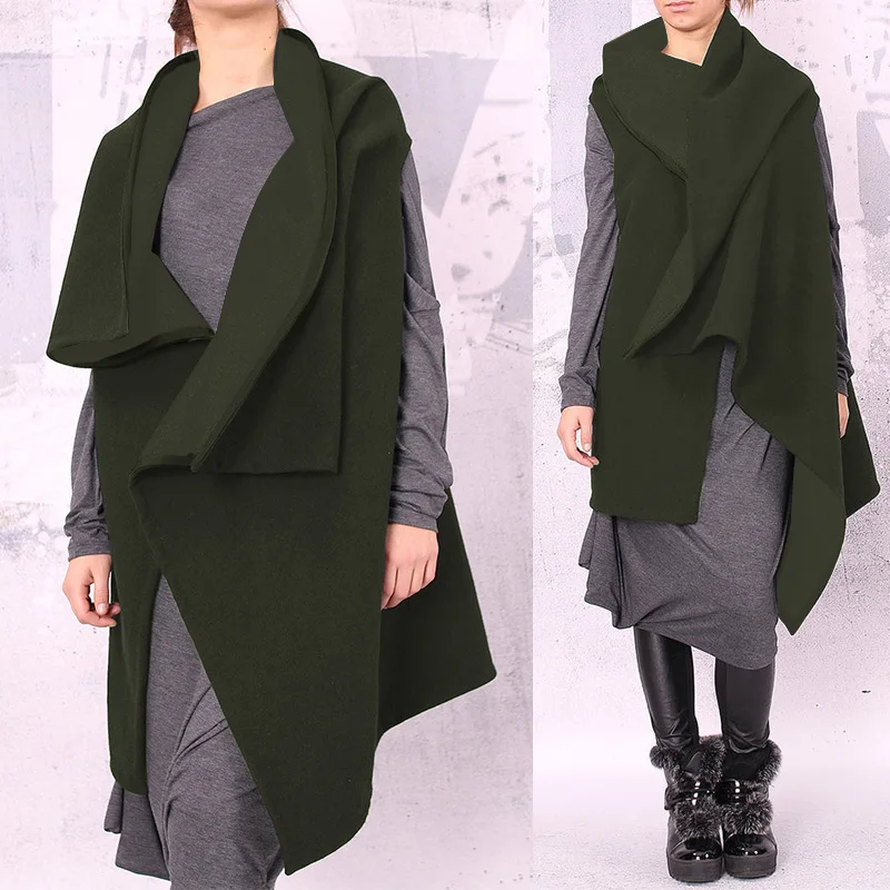 5XL осенне-зимние пальто куртки, женские ассиметричные жилеты без рукавов в стиле ретро, повседневные свободные одноцветные жилеты, Длинная Верхняя одежда 7