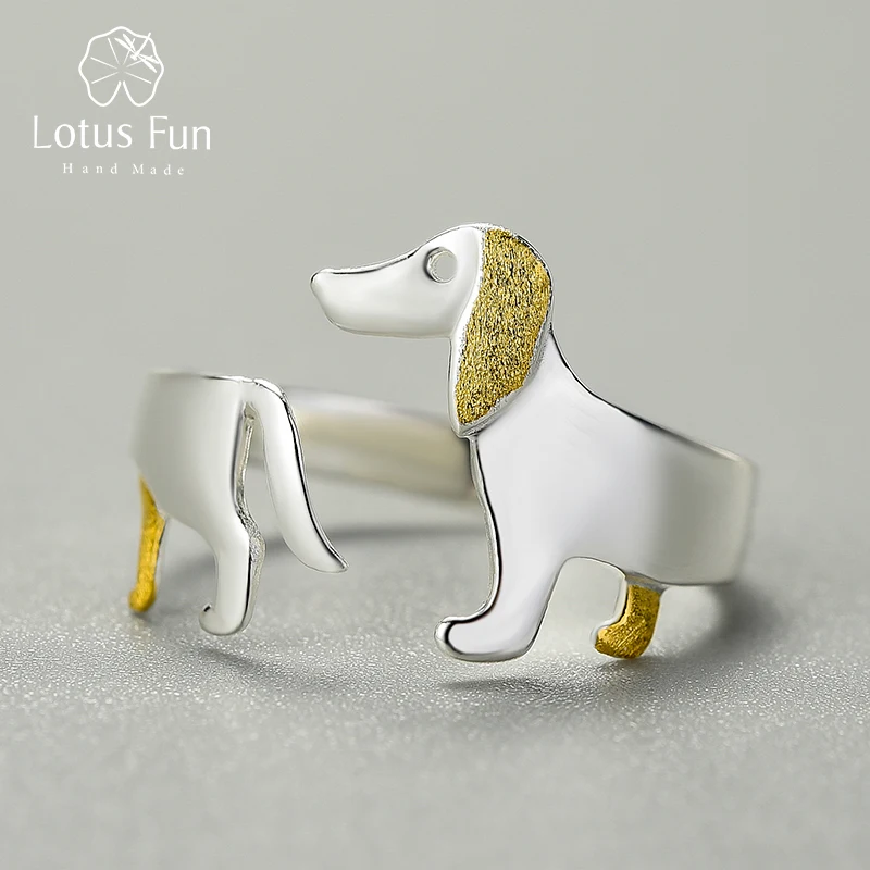 925 Sterling Silver Cute Dachshund Dog Adjustable Rings For Women Original Fashion Dating Jewelry Female Gift silver ring silver rings