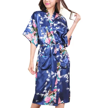 

Fashion Flower Print Women Nighdress Comfortable Silk Satin Kimono Robes Sexy Ladies Nightgowns
