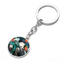 

anime Tokyo Ghouls Keychain Kaneki Ken Split Face Keychain Crystal Glass Cabochon Art Picture Pendant Key Chain Holder Pendant