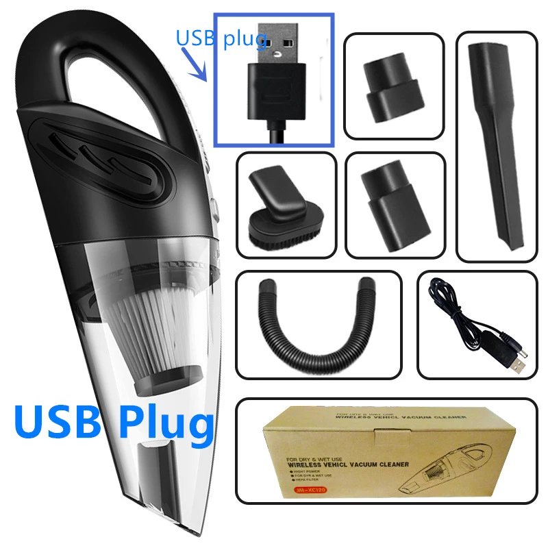 USB plug 4800pa мощный автомобильный пылесос постоянного тока 12 Вольт 120 Вт с сумочкой, циклонический влажный/сухой автоматический портативный беспроводной пылесос - Цвет: USB plug