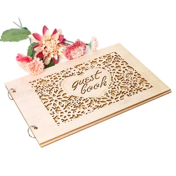 

New 20 Pages Wedding Guest Book Wedding Attendance Book Handiness Hollowed-Out Shape Wooden Creative Decoration Wedding Supplies