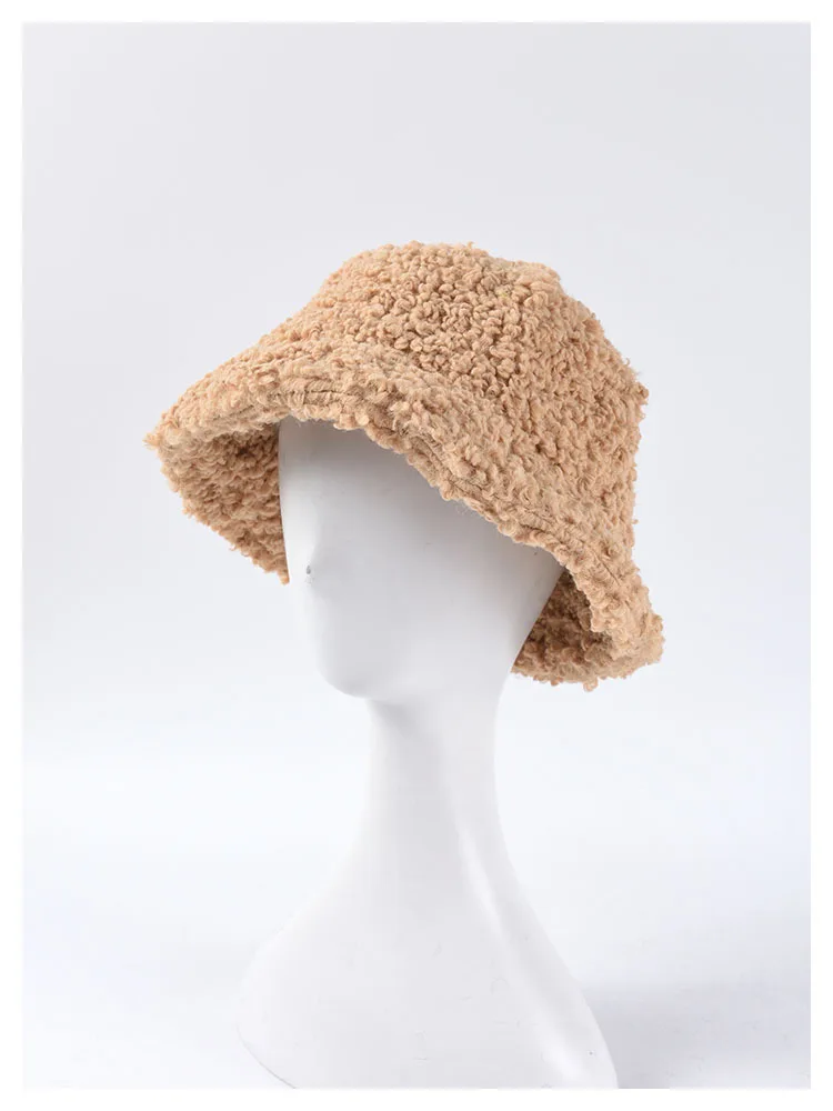 USPOP, зимние женские шапки-ведерки, женские шапки-ведерки карамельного цвета из овечьей шерсти, милые толстые теплые шапки