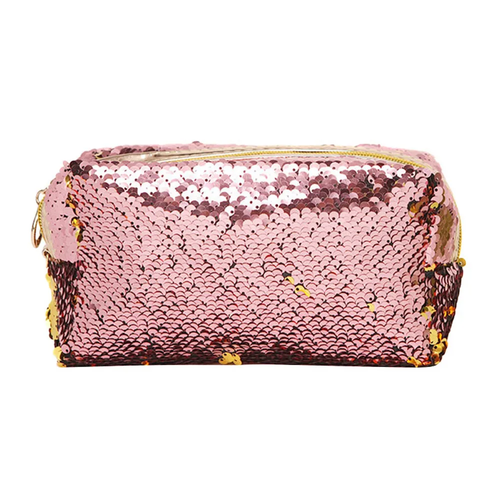 Новая женская сумка для макияжа с блестками на молнии, органайзер для путешествий, портативная косметичка Trousse Maquillage Femme - Цвет: Pink