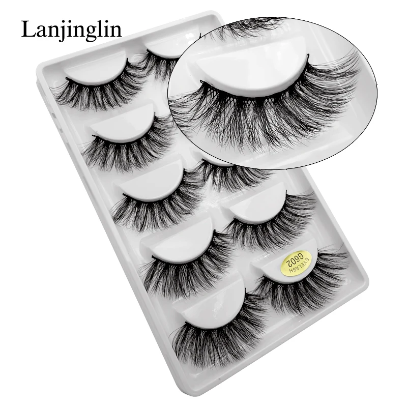 LANJINGLIN 50 boxes/lot natural long mink eyelashes faux cils soft volume 3d lashes hand made false eyelashes wholesale G6