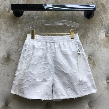 

High-end Tassel Shorts Women 2020 Fashion Solid Color Patchwork Shorts New Runway Design Elastic High Waist Ribbon Casual Shorts