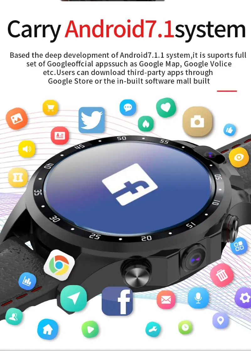 V9 4G Smart Watch Waterproof Sport Smartwatch Phone Android 7.1 with GPS 5MP Camera 1.56 Inch 800mAh Men Answer Call SIM Watch