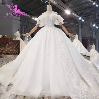 شراءAIJINGYU فساتين الزفاف الإيطالية الملاك العباءات دش طويل الزفاف رداء الترتر الكرة مثير اكسسوارات الدانتيل العروس