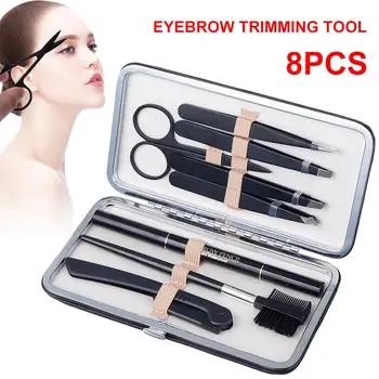 

8pcs Carbon Steel Tweezers Scissors Comb & box Eyebrow Trimmer Set Makeup Tool Kit Multiple Use Eyebrow Trimming Tools For Women