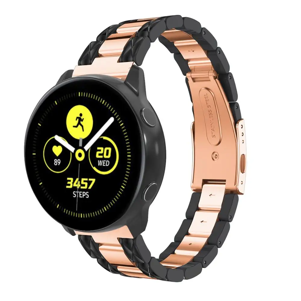 black Браслет из нержавеющей стали для samsung Galaxy Watch активные ремешки розовые золотые браслеты для часов 42 ремешок для часов, мм 20 мм ремешок для часов - Цвет ремешка: black