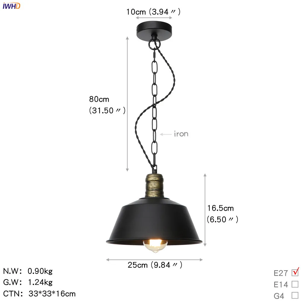 IWHD белый Железный Wrount подвесной светильник для столовой гостиной подвесные светильники винтажный промышленный подвесной светильник