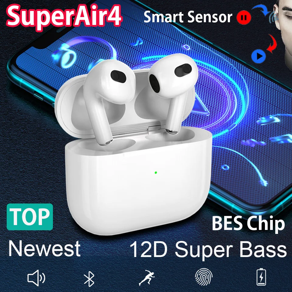 Беспроводные наушники SuperAir4 TWS для airpodдингов 3 Pro 4 Air4 с серийным номером Bluetooth