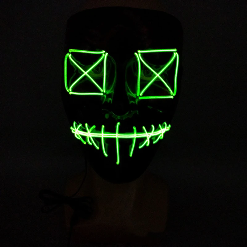 

Halloween EL Wire Face Mask Luminous Lighted Up LED Glowing V word with blood - square eye slit mask Party Cosplay Costume